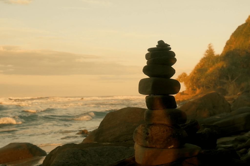 Rocks stacked by the ocean